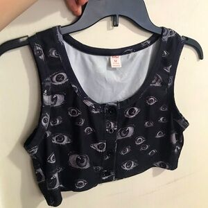ROMWE Brand Multiple Eye Button Up Crop Top